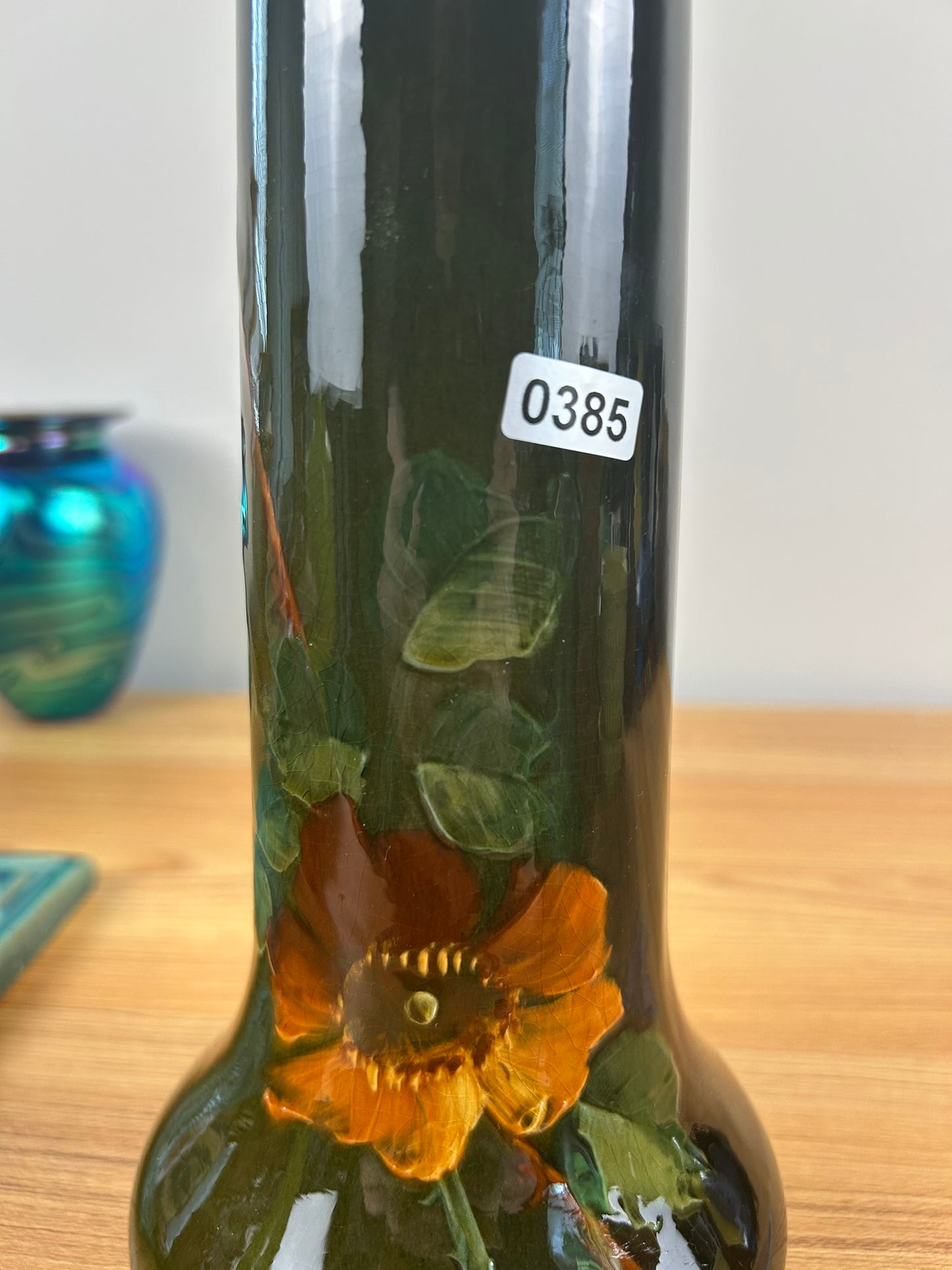 Owens Art Pottery Utopian #08 Brown Orange Pansy Flower Pattern 10.5"