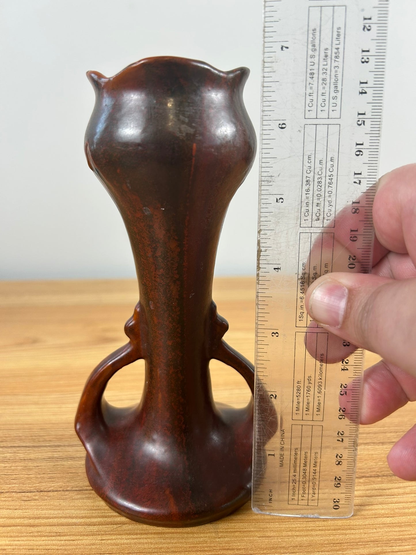 France Art Pottery Red Drip Glazed Art Nouveau Botanical Bud Vase
