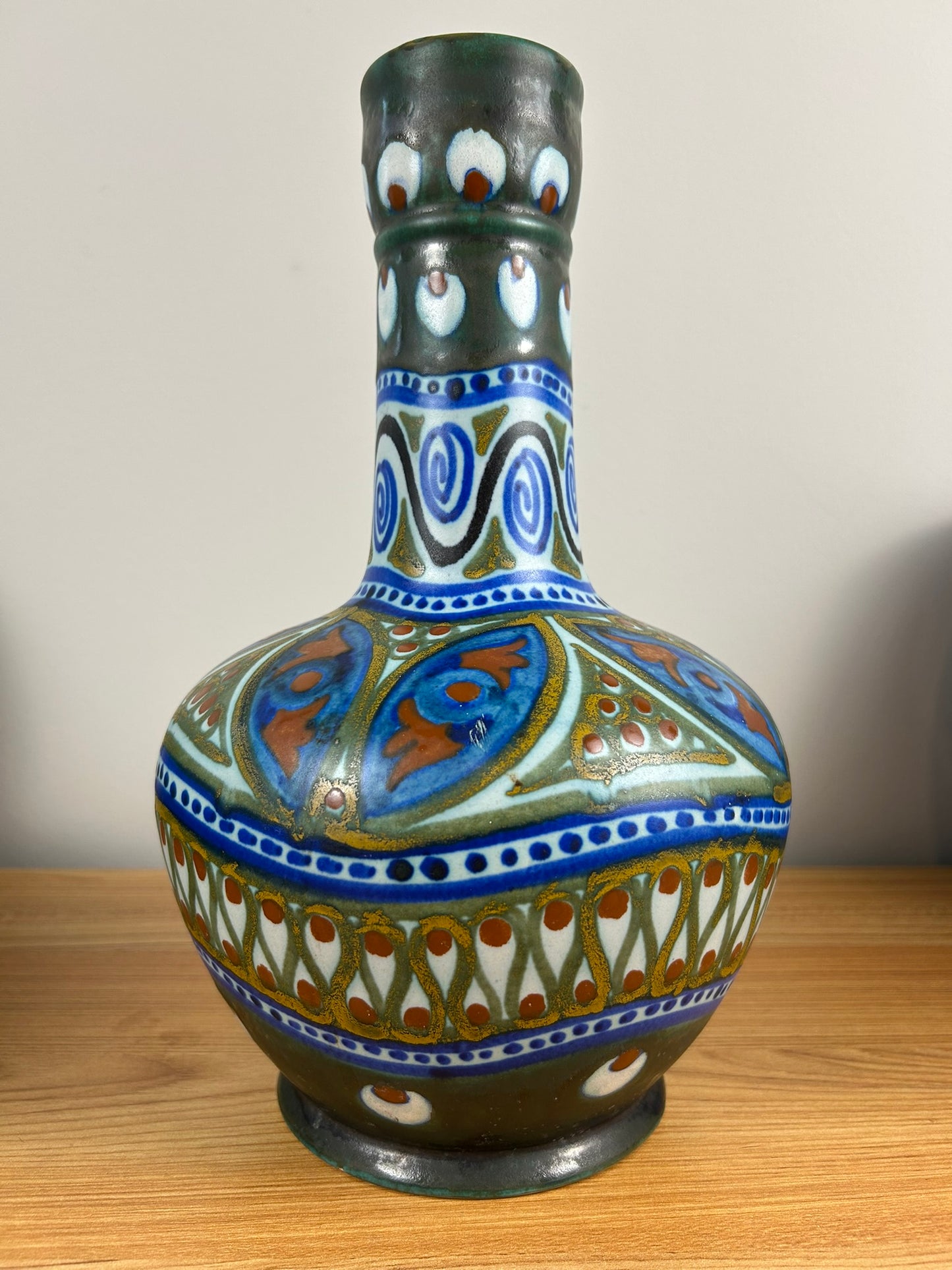 Gouda Massa Holland Large Green Art Pottery Pipe Vase Signed