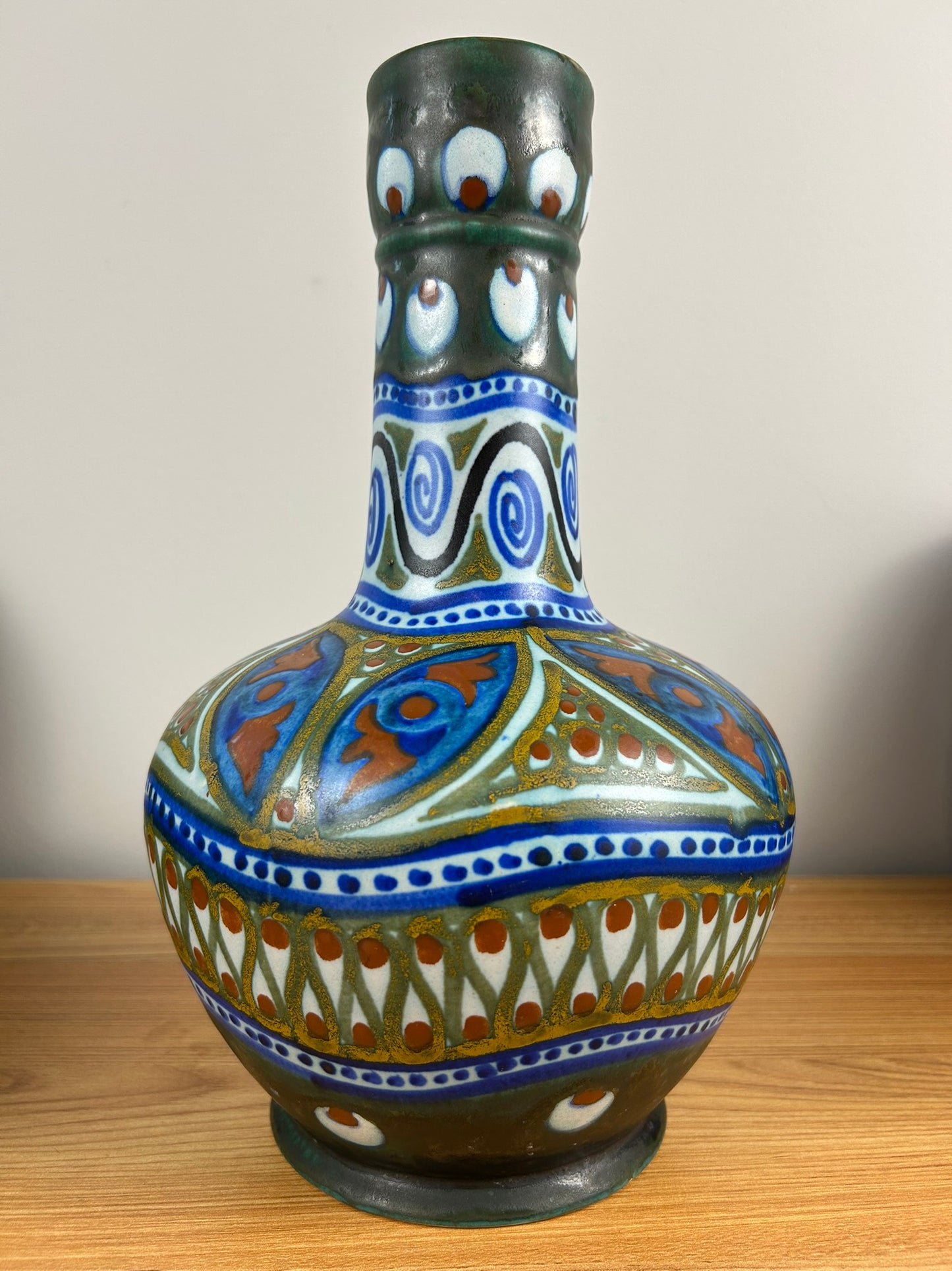 Gouda Massa Holland Large Green Art Pottery Pipe Vase Signed