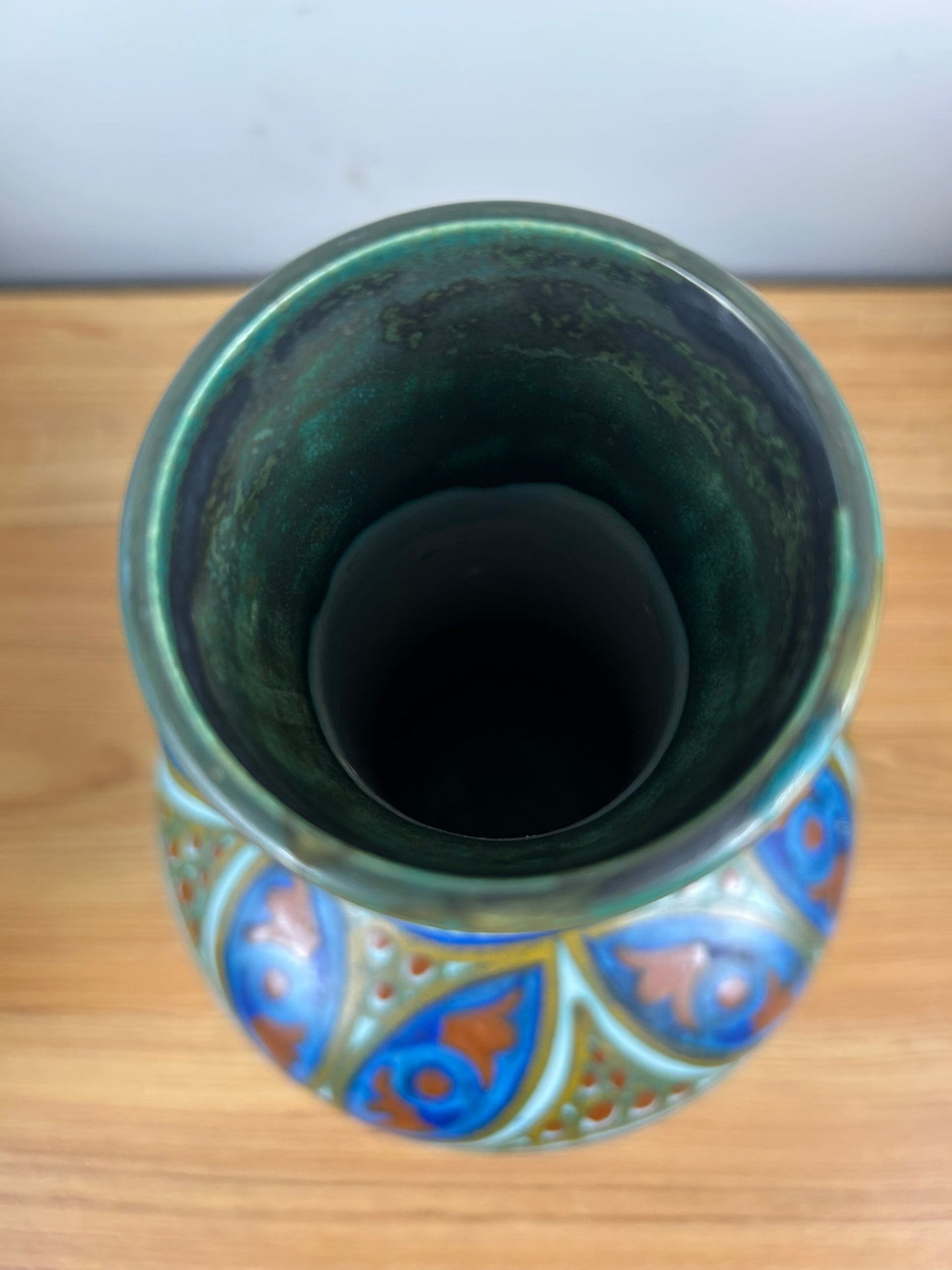 Gouda Massa Holland Large Green Art Pottery Pipe Vase Signed