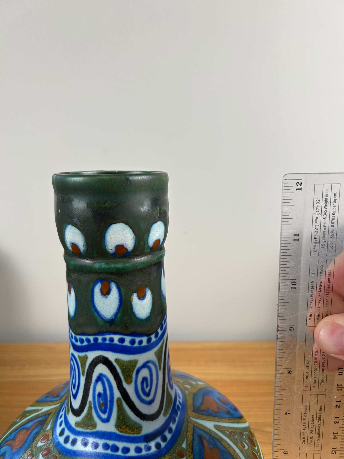 Gouda Massa Holland Large Green Art Pottery Pipe Vase Signed