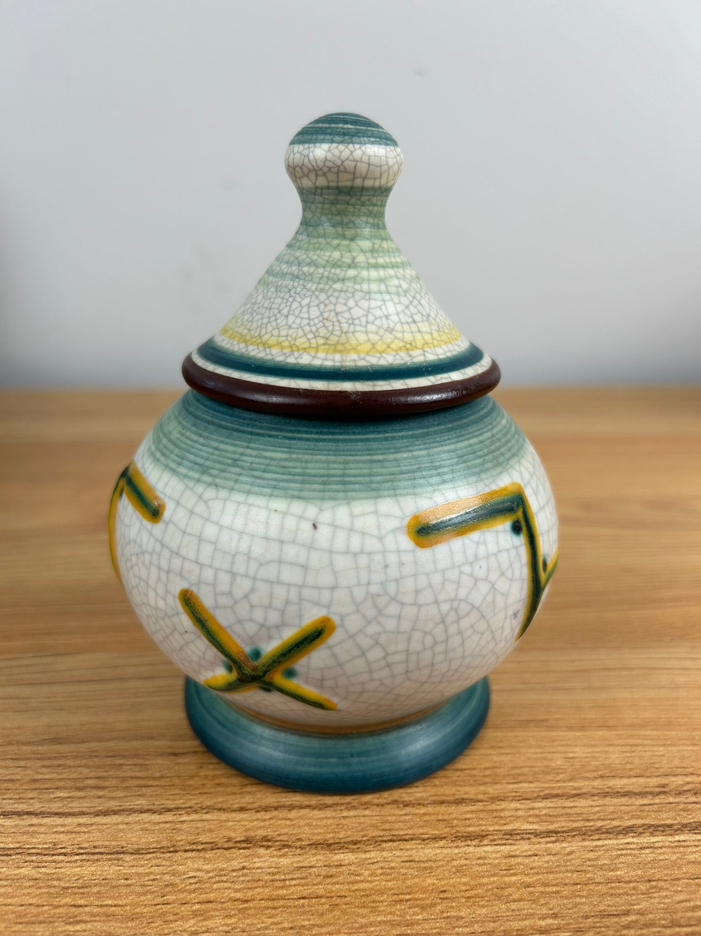 Kieler Kunst Keramik Germany Pottery Vase Jar Crackle Glaze Abstract Design 5.5"