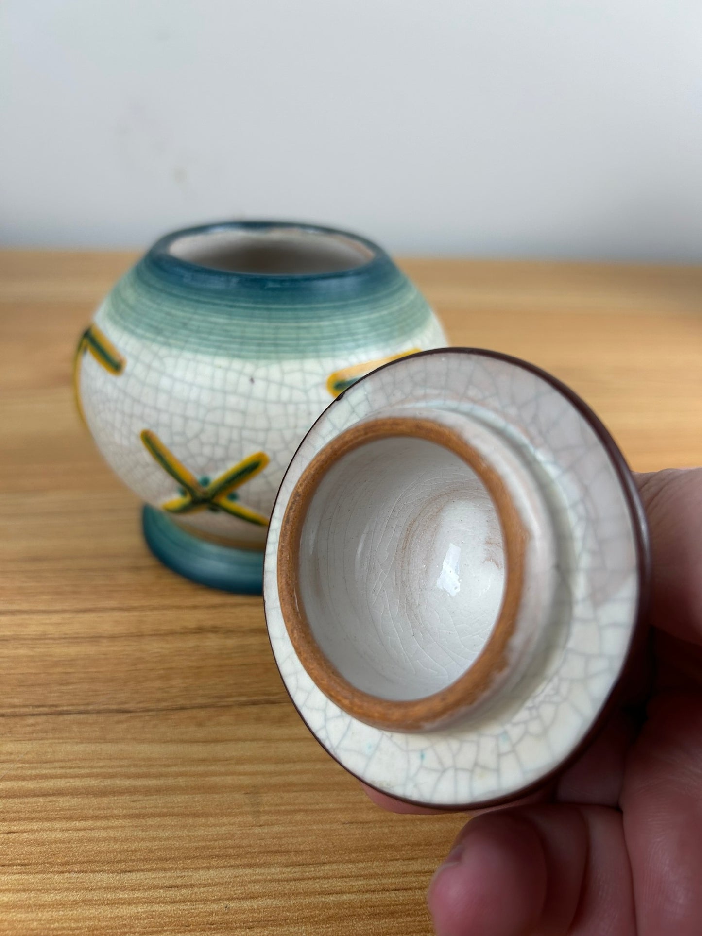 Kieler Kunst Keramik Germany Pottery Vase Jar Crackle Glaze Abstract Design 5.5"