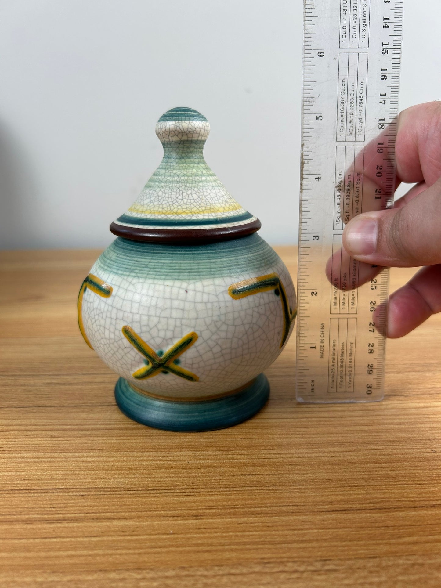 Kieler Kunst Keramik Germany Pottery Vase Jar Crackle Glaze Abstract Design 5.5"