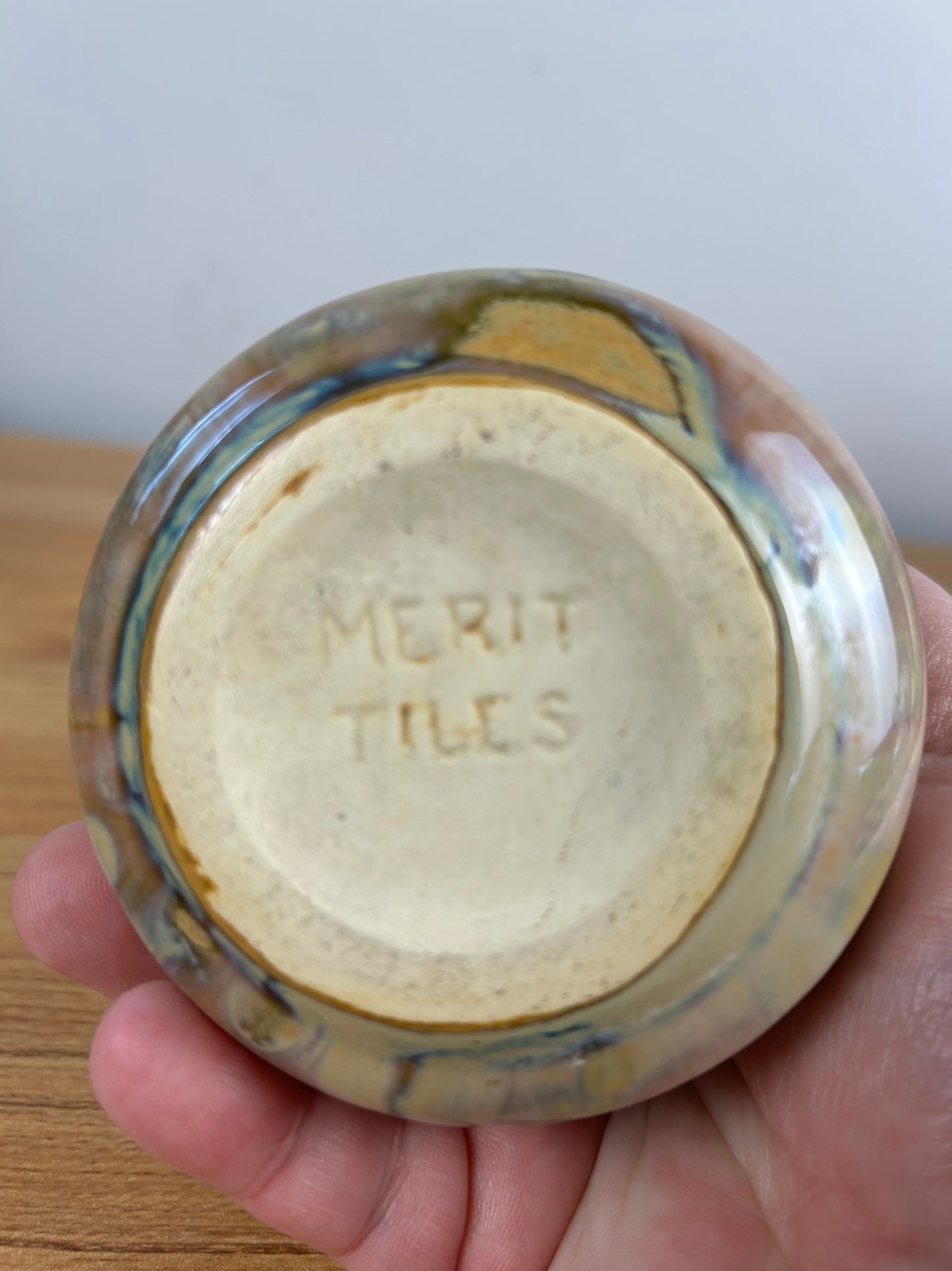 Merit Tiles Art Pottery Brown Drip Glaze Flared Vase Bottom Marked