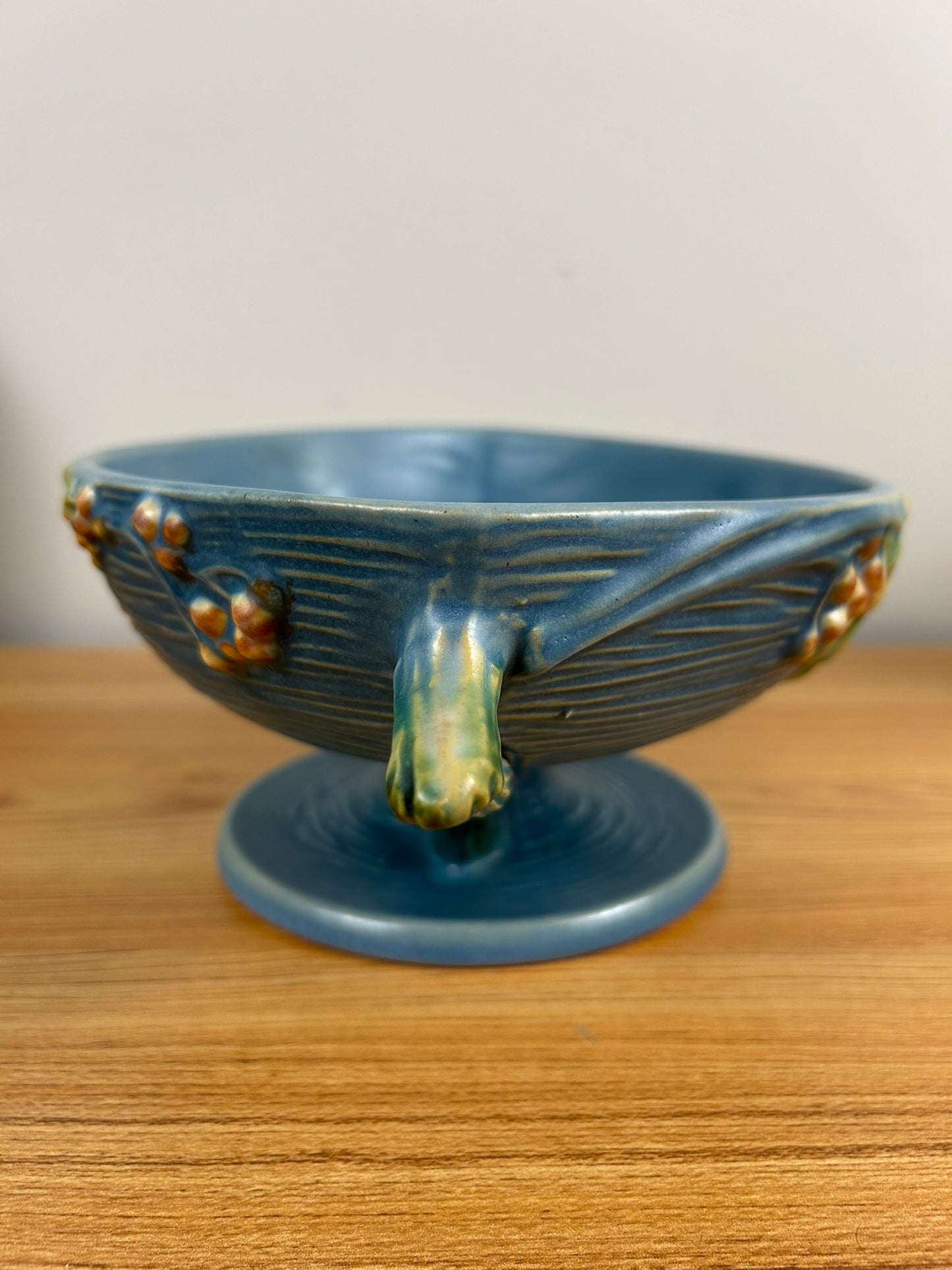 Roseville Bushberry Blue Mid Century 1941 Pottery Compote Bowl 1-10 FB