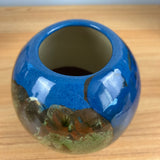 Peters And Reed 1920s Art Pottery Blue Marbleized Scenic Decorated Bulbous Vase