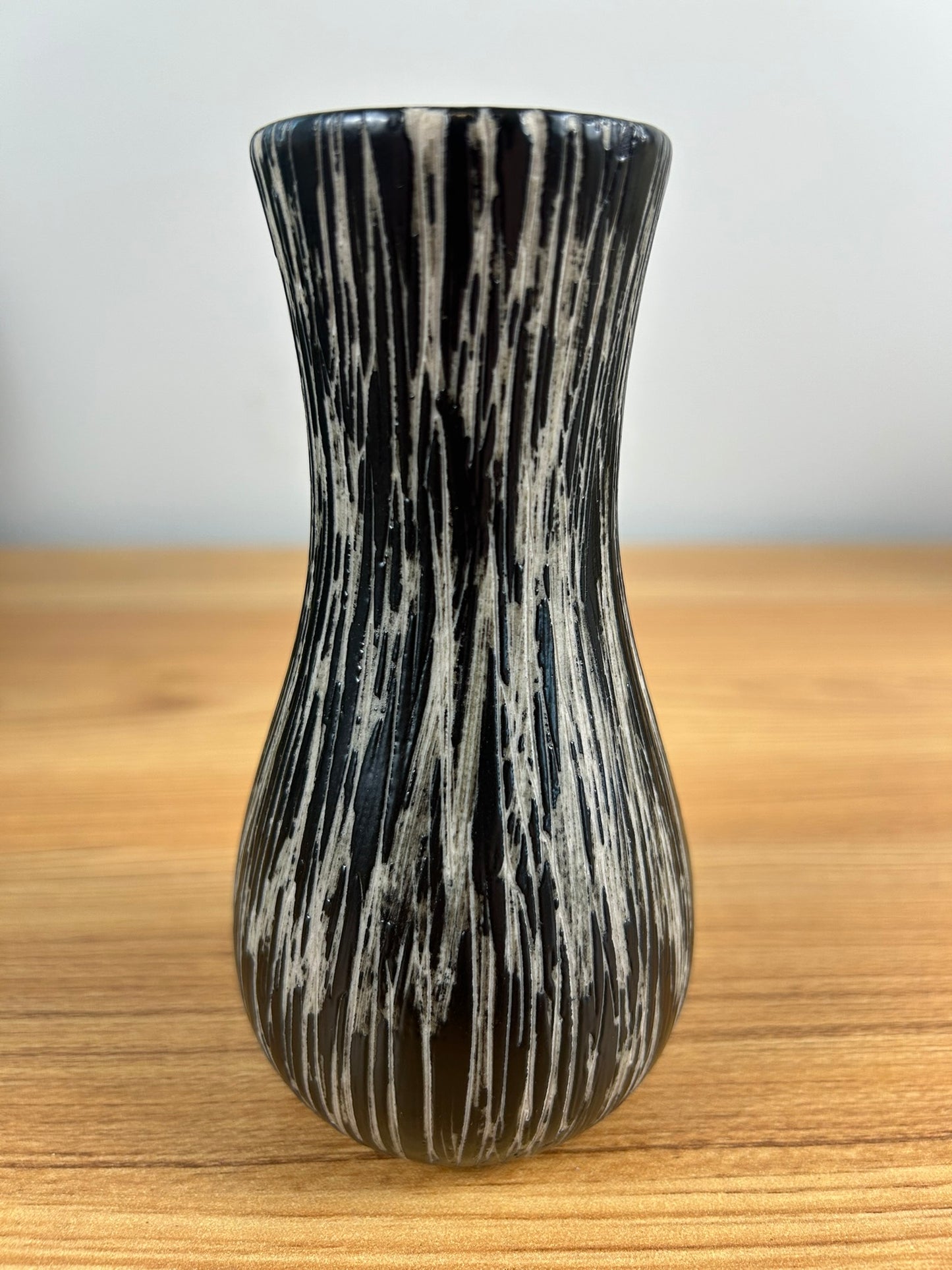 Pigeon Forge Art Pottery MCM Black Gray Textured Striped Bud Vase