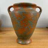 Burley WInter 1930s Vintage Art Pottery Mottled Green and Orange Handled Vase # 45