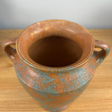 Burley WInter 1930s Vintage Art Pottery Mottled Green and Orange Handled Vase # 45