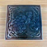 Rookwood 1950 Art Pottery Brown Blue Grape Motif Decorated Tile Trivel