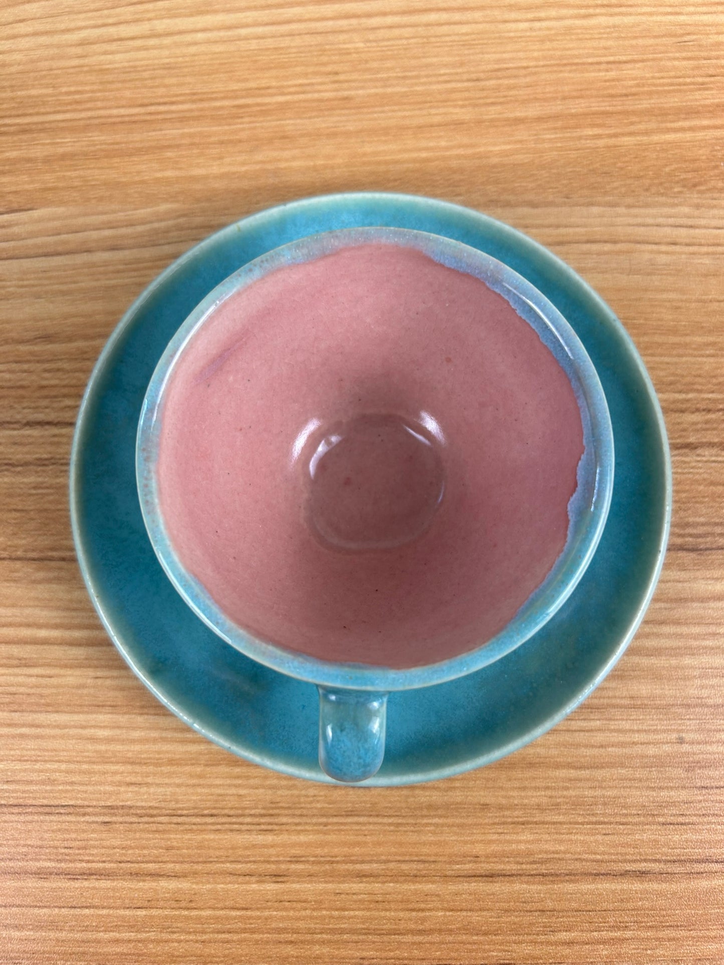 Pisgah Forest Art Pottery Blue & Pink Small Teacup & Saucer