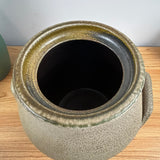R H Diebbol Salt Glazed Stoneware Lidded Crock Jar With Woman Gardening Motif