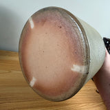 R H Diebbol Salt Glazed Stoneware Lidded Crock Jar With Woman Gardening Motif
