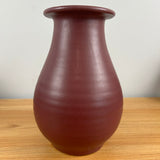 Zanesville Stoneware 1920s Arts And Crafts Red Glaze Ribbed 10" Tall Vase