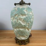 Phoenix Consolidated Glass 1930s Dogwood Pale Green on Custard Vase Lamp