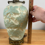 Phoenix Consolidated Glass 1930s Dogwood Pale Green on Custard Vase Lamp