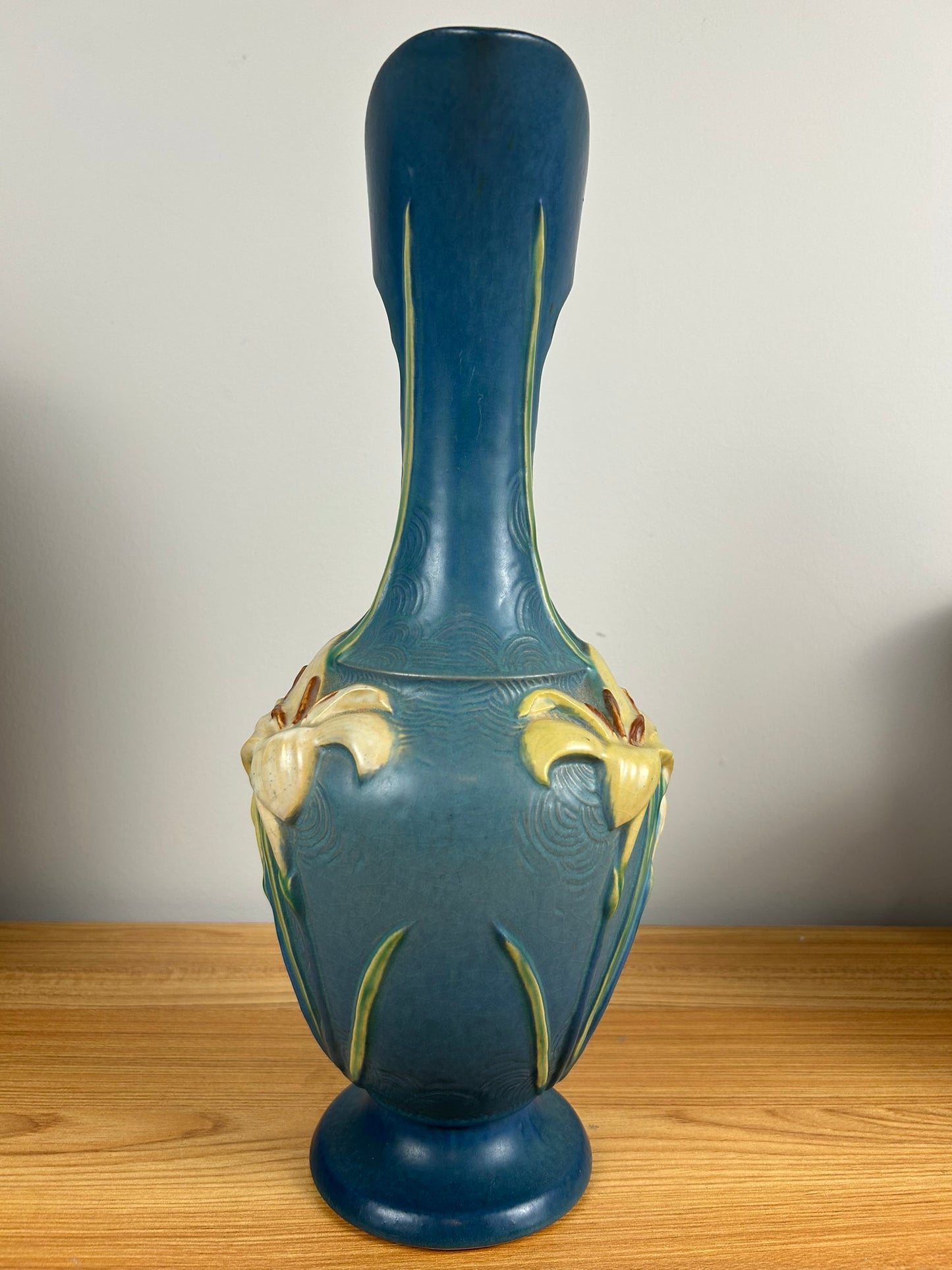 Roseville 24-15 Zephyr Lily 1940s Mid Century Modern Art Pottery Ewer Blue MCM