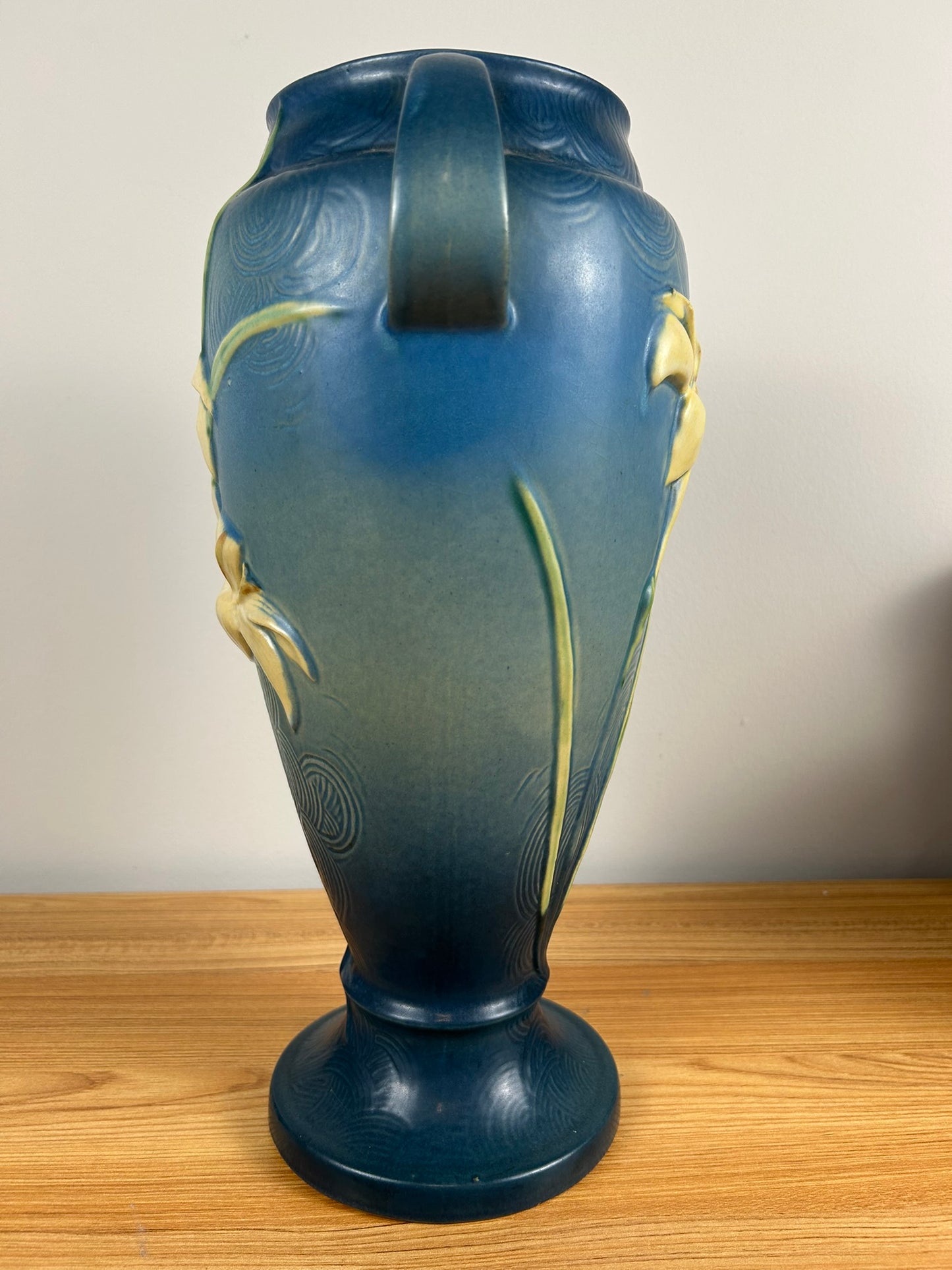 Roseville Vintage Art Pottery Zephyr Lily Handled Vase, 141-15, Bermuda Blue