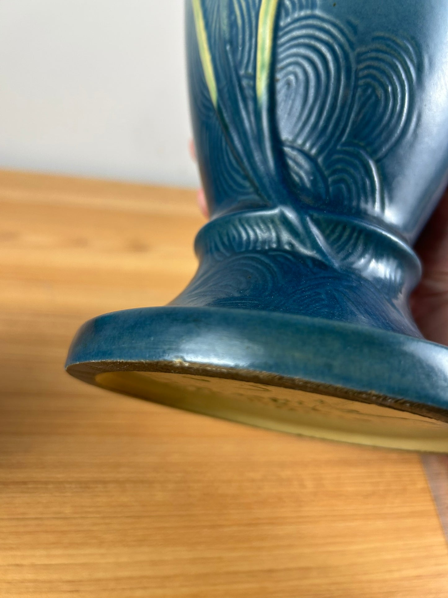 Roseville Vintage Art Pottery Zephyr Lily Handled Vase, 141-15, Bermuda Blue