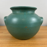 Zanesville Stoneware 1920s Arts And Crafts Matte Green Handled Bulbous Vase