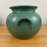 Zanesville Stoneware 1920s Arts And Crafts Matte Green Handled Bulbous Vase