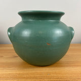 Zanesville Stoneware 1920s Arts And Crafts Matte Green Handled Bulbous Vase