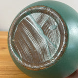 Zanesville Stoneware 1920s Arts And Crafts Matte Green Handled Bulbous Vase