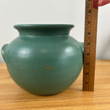 Zanesville Stoneware 1920s Arts And Crafts Matte Green Handled Bulbous Vase