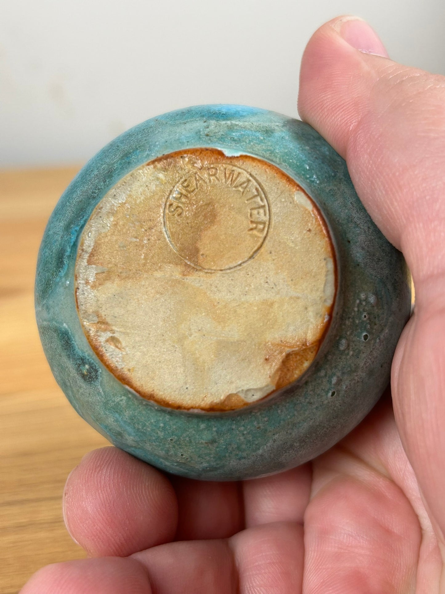 SHEARWATER POTTERY OCEAN SPRINGS, MISS. SMALL 3.5" BLUE VASE CIRCLE STAMP