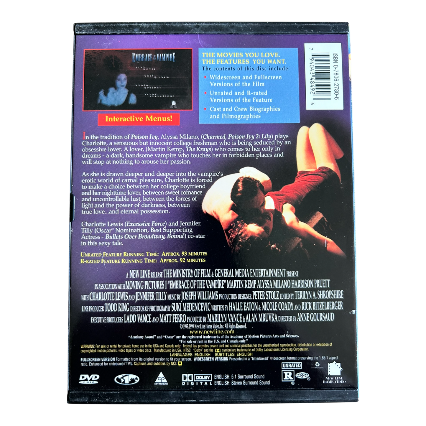 Embrace of the Vampire (DVD, 1999, Full & Widescreen)