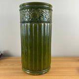 Zanesville Stoneware Early 1900s Green Majolica Ribbed Floral Banded 20" Umbrella Stand