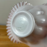 Fenton 1942-1948 Peach Crest Melon Basket With Solid White Handle Ruffled Rim Art Glass