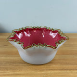 Stevens & Williams Late 19th Century Cased Cranberry Ruffled Rim Art Glass Bowl