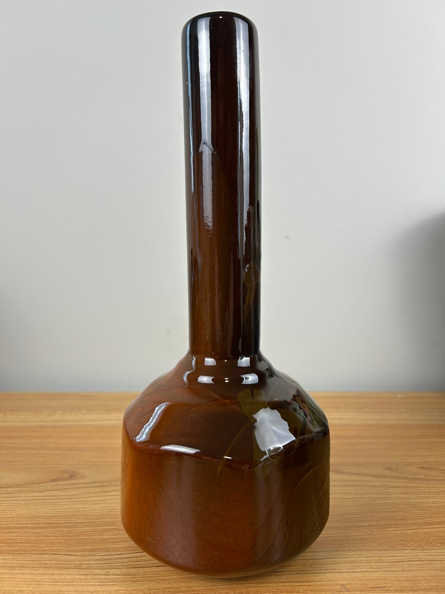 JB Owens Utopian Standard Glaze Bulbous Hexagon Base Vase With Skinny Neck.
