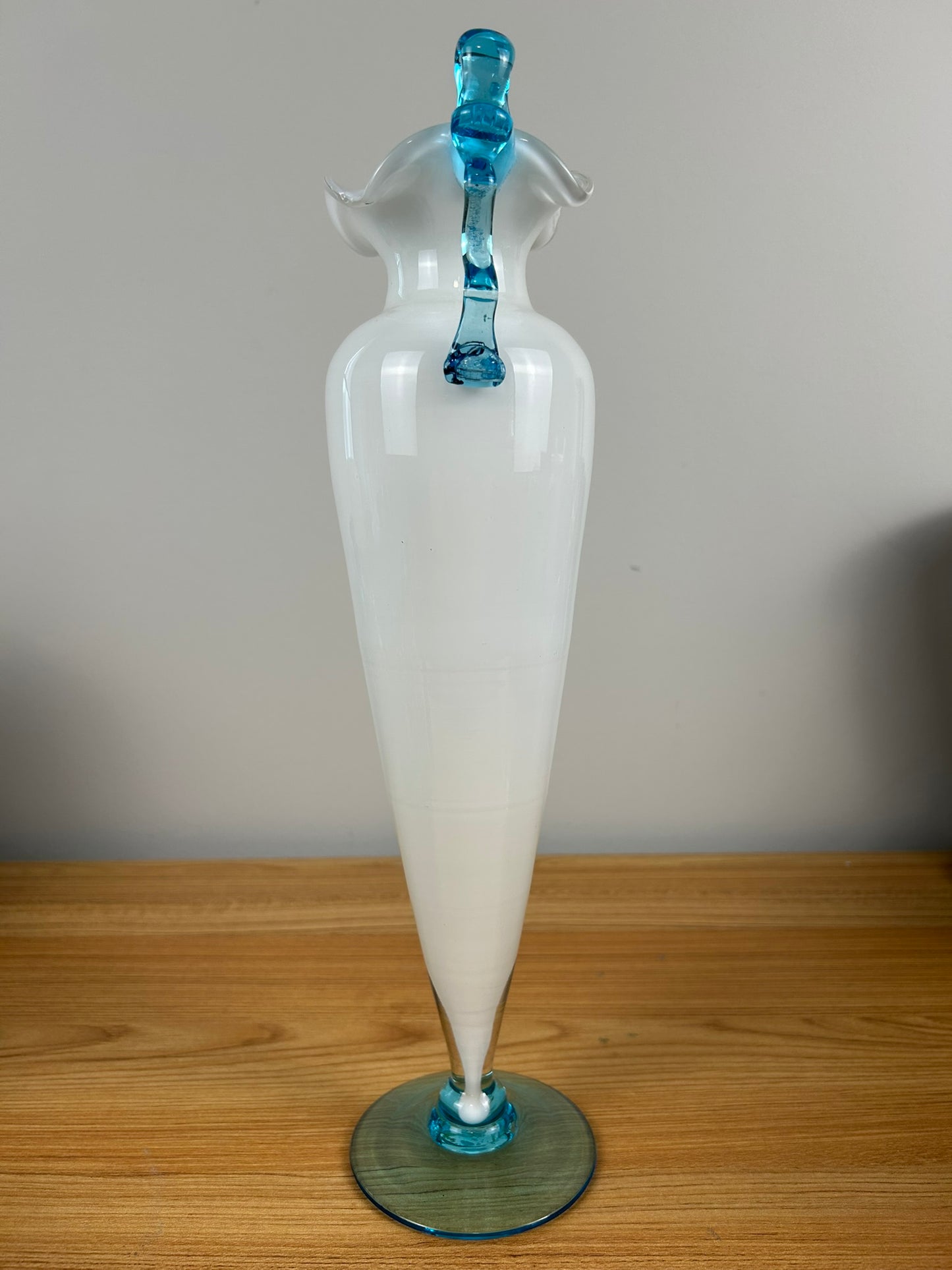 Vintage Murano Venetian Art Glass 14 " Tall Vase Sign Balboa Trophy Vase White