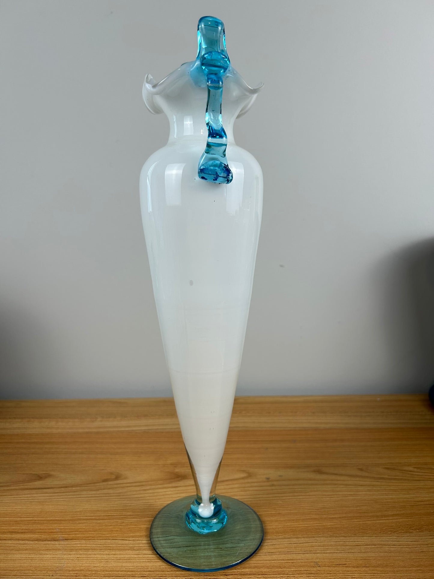 Vintage Murano Venetian Art Glass 14 " Tall Vase Sign Balboa Trophy Vase White