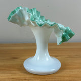 Bohemian Victorian White Cased Green Jack In The Pulpit Ruffled Rim Art Glass Vase