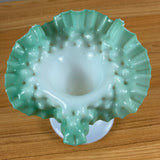 Bohemian Victorian White Cased Green Jack In The Pulpit Ruffled Rim Art Glass Vase