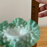 Bohemian Victorian White Cased Green Jack In The Pulpit Ruffled Rim Art Glass Vase