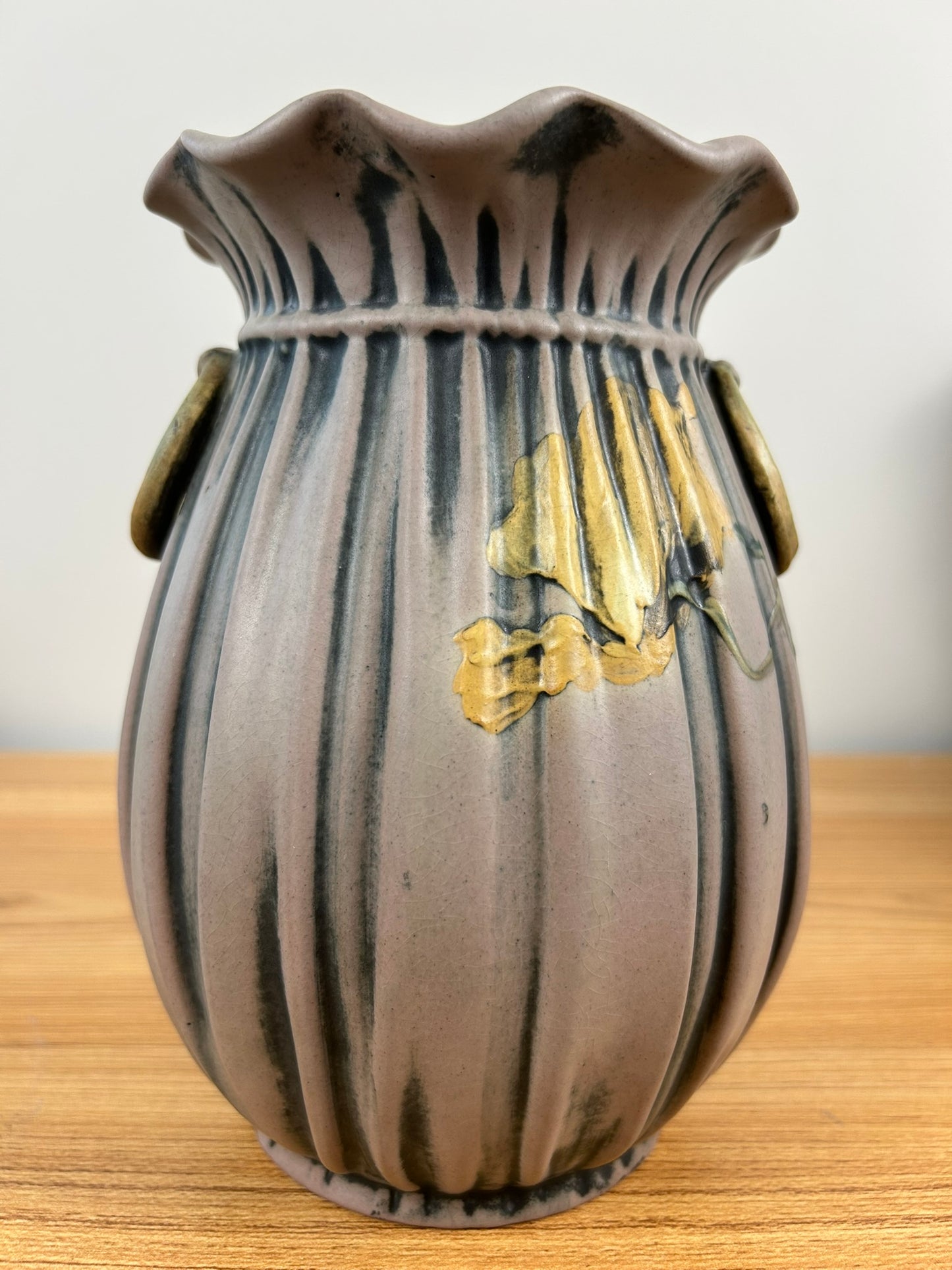 Weller Louella 1915s Vintage Art Pottery Hand Painted Floral Brown Ceramic Vase