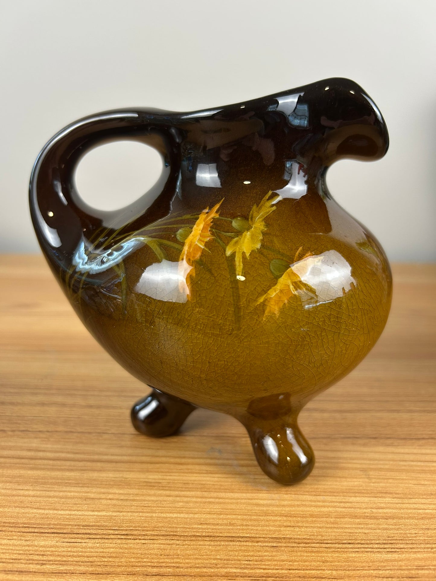 JB Owens Utopian Pitcher Tripod Vase Art Pottery 921 Floral Artwork