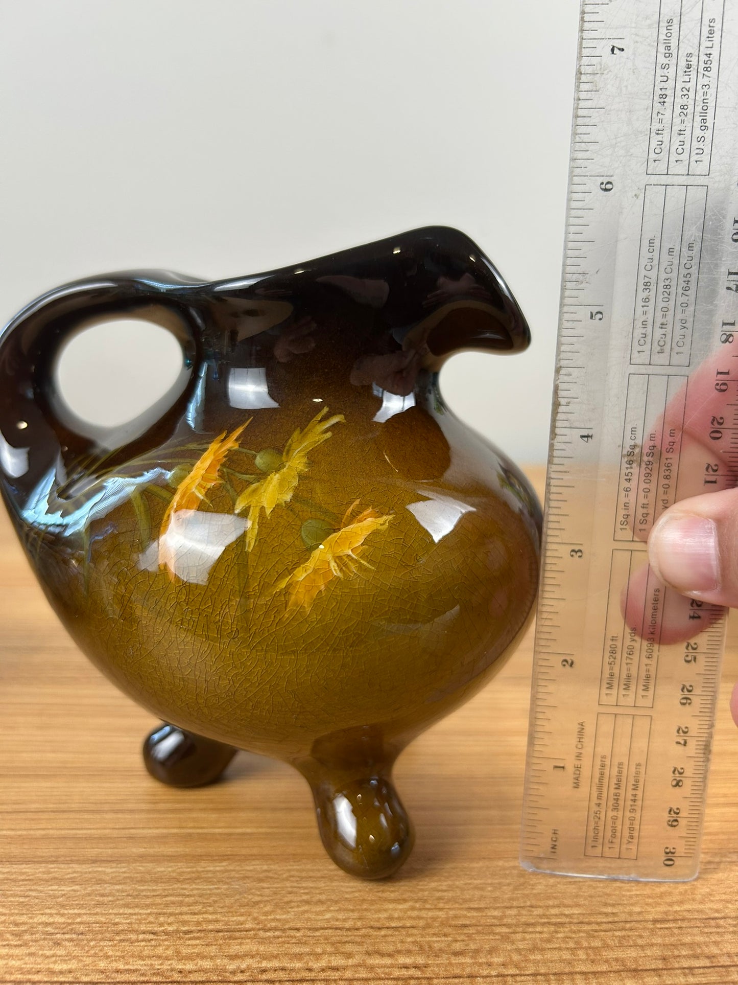 JB Owens Utopian Pitcher Tripod Vase Art Pottery 921 Floral Artwork