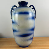 Japanese Early 1900s Art Pottery Cobalt Blue Moriage Scenic Panel Floor Vase