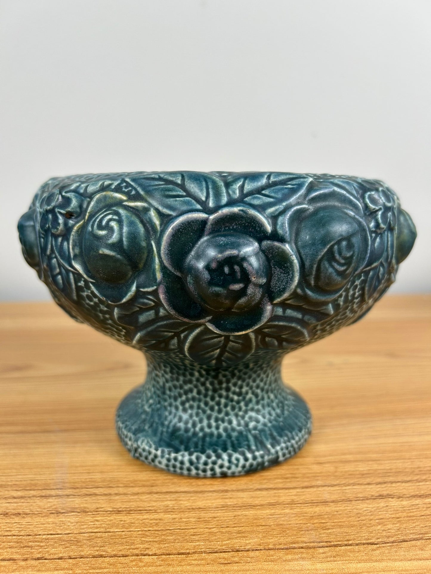 Trial Glaze Blue Roseville Rozane Pottery 1917 Floral Bowl Planter Compote 5.5” Tall