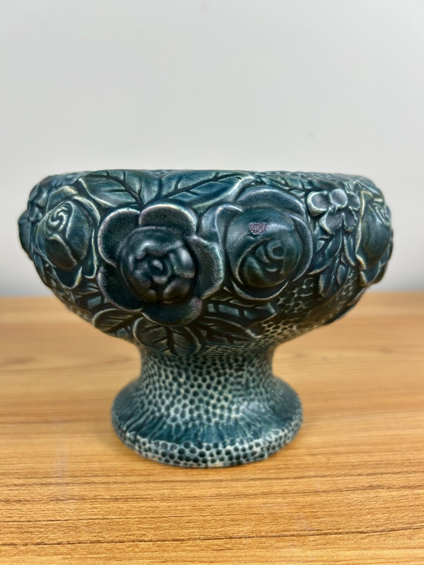 Trial Glaze Blue Roseville Rozane Pottery 1917 Floral Bowl Planter Compote 5.5” Tall