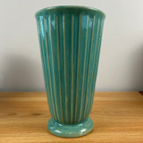 Weller Art Pottery 1930s Green Fluted Art Deco Flared Cylinder Footed Vase