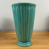 Weller Art Pottery 1930s Green Fluted Art Deco Flared Cylinder Footed Vase