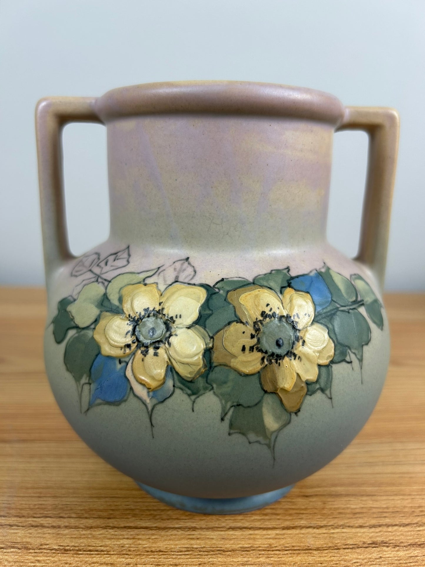 Antique Weller Hudson hand painted double handle vase unsigned